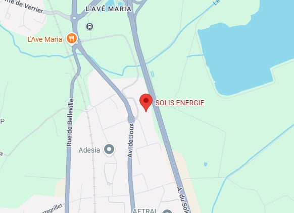 Solis Energie : Localisation et Plan à L'Avé Maria Localisation de Solis Energie entre l'Av. de Joux et la Rue de Belleville, à proximité du quartier L'Avé Maria.
